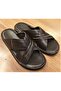 5226ba Men's Daily Large Size Genuine Leather Ultra Comfort Slippers