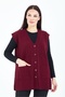 Women's Burgundy V-Neck Buttoned Wool Mother Knitwear Vest with Pockets - 2