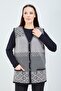 Women's Black and White Patterned Knitwear Buttoned Pocket Winter Mother Vest - 4