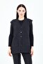 Women's Black V-Neck Buttoned Pocket Knitted Wool Mother Knitwear Vest - 6