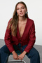 Burgundy Tie Detailed Woven Blazer Jacket Twoaw25Bc00028 - 2