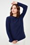 Women's Crew Neck Seamless Knitted Sweater Navy Blue - 4
