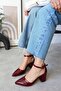 Women's Ruth Short Thick Heeled Daily Comfortable Burgundy Patent Leather Cherry Red Shoes - 2