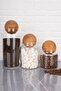 Set of 3 Glass Jars with Wooden Ball Lids - 2