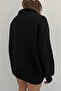 Black Unisex Stand Collar Zippered Oversize 3 Thread Ribbed Inside Printed Sweatshirt - 7