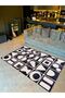 Leyla Collection Antique Look Black and White Shape Detailed Woven Base Decorative Carpet Leyla05 - 3