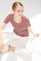 Women's Crew Neck Short Sleeve Striped Cotton T-shirt Red - 4