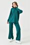 Women's Stand Collar Striped Sweater and Striped Slit High Waist Pants Green Bottom Top Knitwear Set 1070 - 6