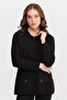 Women's Polo Collar Pocket Zippered Wool Cardigan Black