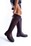 Burgundy Side Zipper Rubber Sole Buckle Round Toe Women's Boots - 6