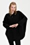 Women's Stand Collar Pocket Rose Embroidered Zippered Short Poncho Black - 3