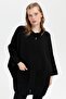 Women's Stand Collar Pocket Rose Embroidered Zippered Short Poncho Black - 5