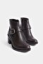 Brown Buckle Side Zipper Women's Heeled Boots - 2