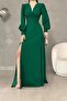 Green Strappy Slit Straight Dress - 2