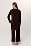 Women's Brown Trousers Hijab Tunic Pleated Sandy Double Set 5219 - 8