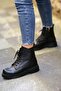 (Ri̇o) Black Genuine Leather Zippered Boots with Lace Detail - 5