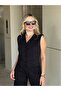 Women's Black Crepe Fabric Masculine Lined Vest Slim Fit - 3