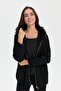 Women's Hooded Fur Zippered Wool Cardigan Black - 7