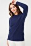 Women's Crew Neck Seamless Knitted Sweater Navy Blue - 6