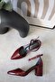Women's Ruth Short Thick Heeled Daily Comfortable Burgundy Patent Leather Cherry Red Shoes - 7