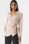 NEW SEASON SIDE TIE SHIRT COLLAR SLEVES ELASTIC SATIN STYLISH BLUZ - 2