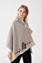 Women's Floral Embroidered Knitwear Shawl V.Beige - 5