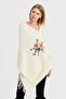 Women's Knitwear Brass Knit Embroidered Wool Shawl Bone