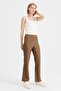 Women's Elastic Waist Flared Leg Tights Trousers Camel - 4