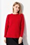 Women's Crew Neck Brass Knitted Blouse Red - 7