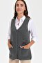 Women's V-Neck Pocket Embroidered Wool Vest Smoked - 5