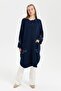 Women's Stand Collar Poncho with Embroidered Sleeves and Pockets, Navy Blue