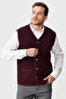Men's V-Neck Pique Woven Wool Vest with Felt Accessories Claret Red - 4