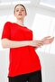 Women's Lycra Short Sleeve Crew Neck Plain Blouse Coral - 8