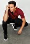 Men's Polo Neck Jacquard Short Sleeve T-shirt Claret Red - 4