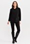 Women's Polo Collar Pocket Zippered Wool Cardigan Black - 5
