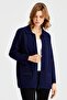 Women's Polo Collar Pocket Zippered Wool Cardigan Y.A Navy Blue - 2