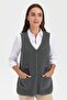 Women's V-Neck Pocket Embroidered Wool Vest Smoked - 4