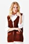 Women's V-Neck Shoulder Pocket Cover Felt Embroidered Buttoned Vest Bottom - 5