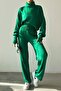 Crop Hand-Interwoven Turtleneck Sweater and High-Waisted Knit Pants Bottom Top Green Knitwear Set 015