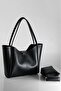 Women's Black Large Makeup Bag Hand and Shoulder Bag