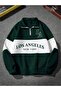 Green White Center One Piece Los Angeles Printed Half Zip Polo Neck Sweatshirt 100% Cotton - 8