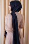 Evening Dress Janjan Shiny Satin Textured Hijab Evening Dress Chiffon Navy Blue Shawl - 2