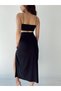 Women's Black Rope Strap Crop Slit Skirt Set - 4