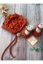 Hand Knitted Brick Color Popcorn Model Baby Girl Booties & Babybonnet Set - 4