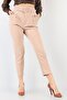 Beige Belted Atlas Dabıl Fabric Carrot Trousers - 2