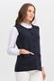 Women's Crew Neck Shoulder Pocket Cover Felt Embroidered Buttoned Vest Dark Blue - 8