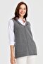 Women's V-Neck Lace Embroidered Wool Vest Smoked