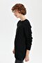 Women's Crew Neck Seamless Front Hair Braided Wool Sweater Black - 4