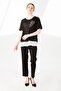 Women's Crew Neck Short Sleeve Chiffon Shiny Fabric Blouse Black - 2