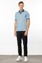 Men's Polo Collar T-Shirt with Striped Sleeves and Collar, Blue - 2